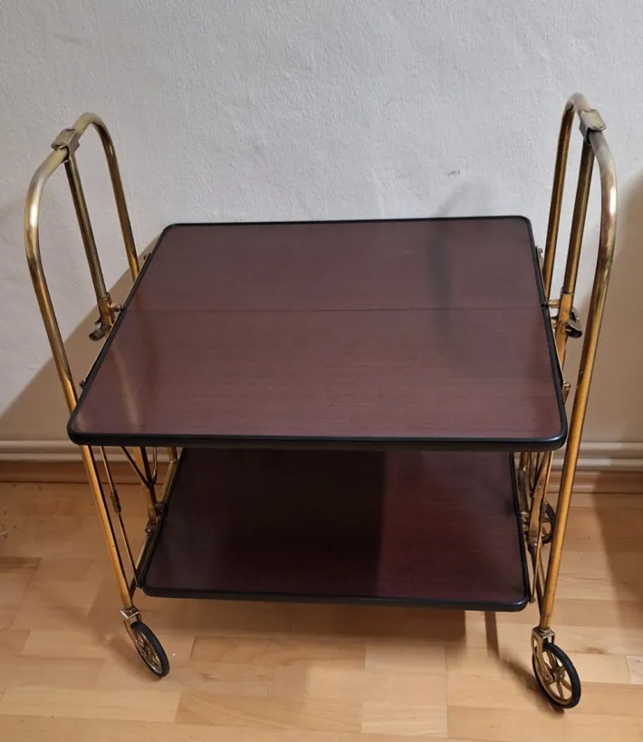 Pamono Vintage Tea Trolley with Metal Frame with Wheels and Formica Floors with Mahogany Veneer on the Back, 1970s Online
