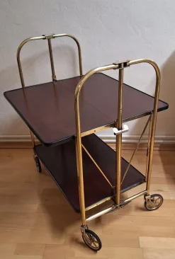 Pamono Vintage Tea Trolley with Metal Frame with Wheels and Formica Floors with Mahogany Veneer on the Back, 1970s Online