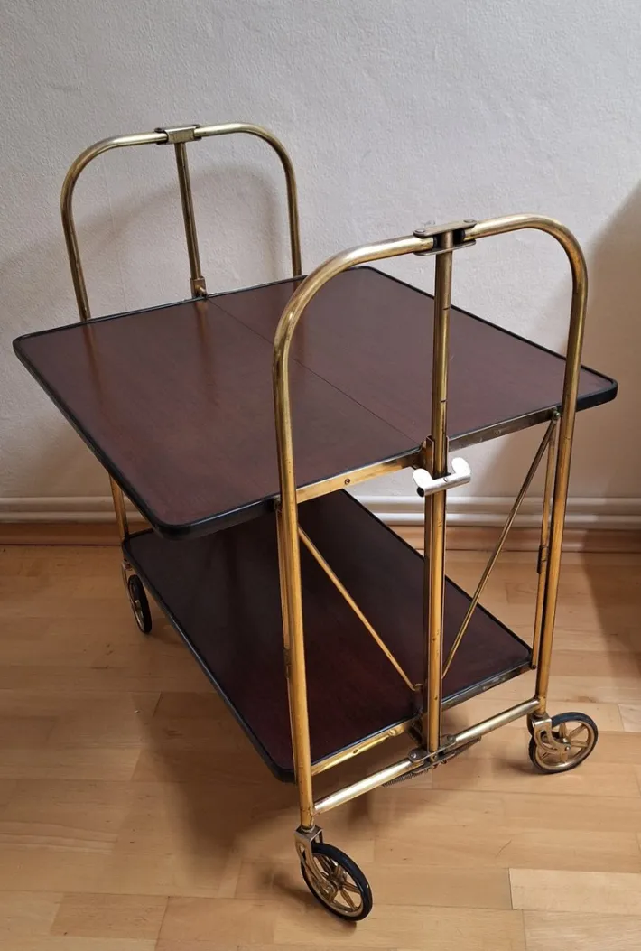 Pamono Vintage Tea Trolley with Metal Frame with Wheels and Formica Floors with Mahogany Veneer on the Back, 1970s Online