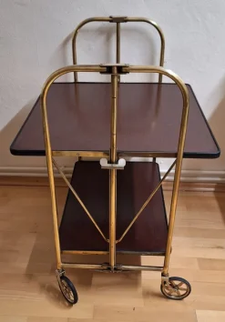 Pamono Vintage Tea Trolley with Metal Frame with Wheels and Formica Floors with Mahogany Veneer on the Back, 1970s Online