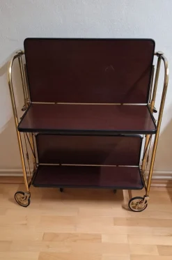 Pamono Vintage Tea Trolley with Metal Frame with Wheels and Formica Floors with Mahogany Veneer on the Back, 1970s Online