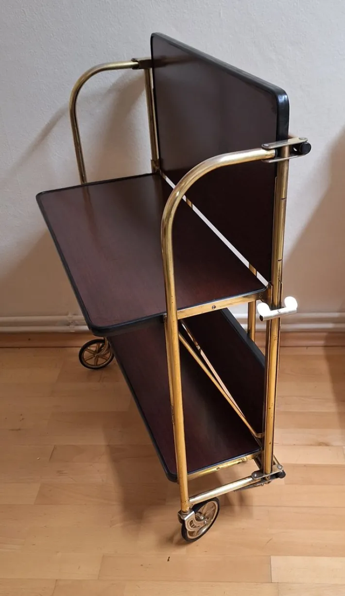 Pamono Vintage Tea Trolley with Metal Frame with Wheels and Formica Floors with Mahogany Veneer on the Back, 1970s Online