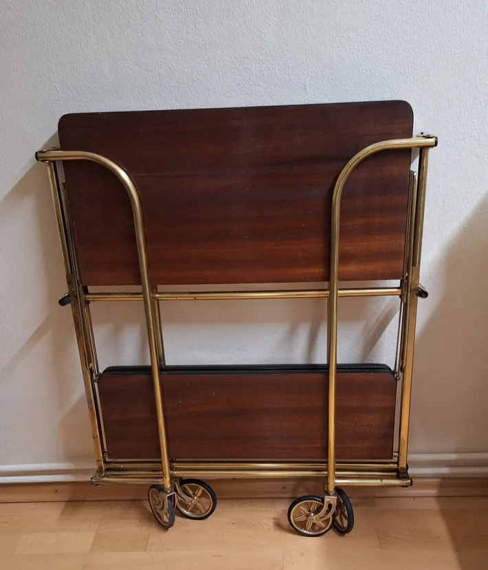 Pamono Vintage Tea Trolley with Metal Frame with Wheels and Formica Floors with Mahogany Veneer on the Back, 1970s Online