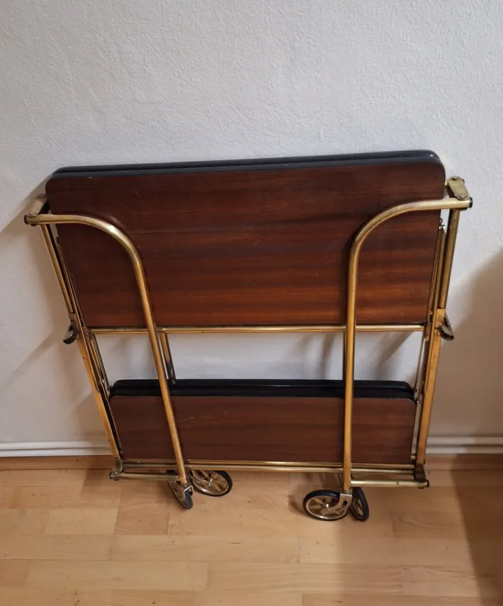 Pamono Vintage Tea Trolley with Metal Frame with Wheels and Formica Floors with Mahogany Veneer on the Back, 1970s Online