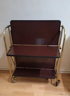 Pamono Vintage Tea Trolley with Metal Frame with Wheels and Formica Floors with Mahogany Veneer on the Back, 1970s Online