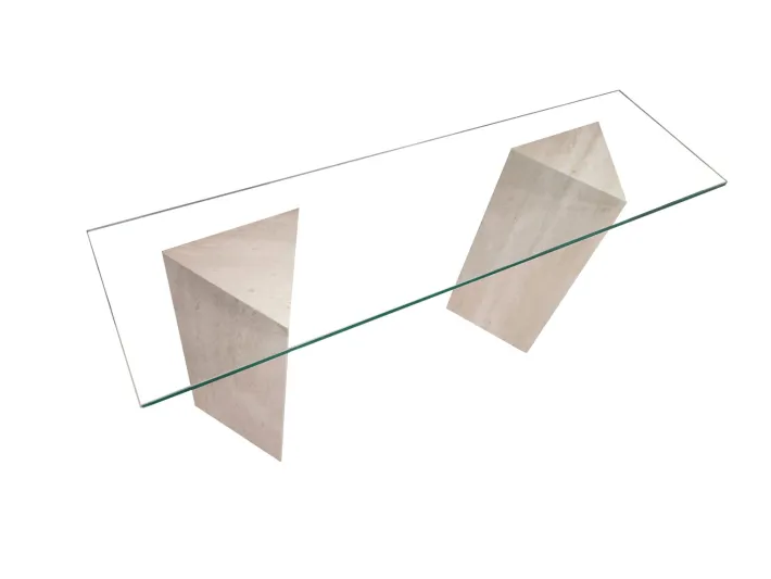 Pamono Vintage Tría Console Table in Italian Travertine and Marble by Joaquín Moll for Meddel, 1999