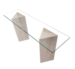 Pamono Vintage Tría Console Table in Italian Travertine and Marble by Joaquín Moll for Meddel, 1999