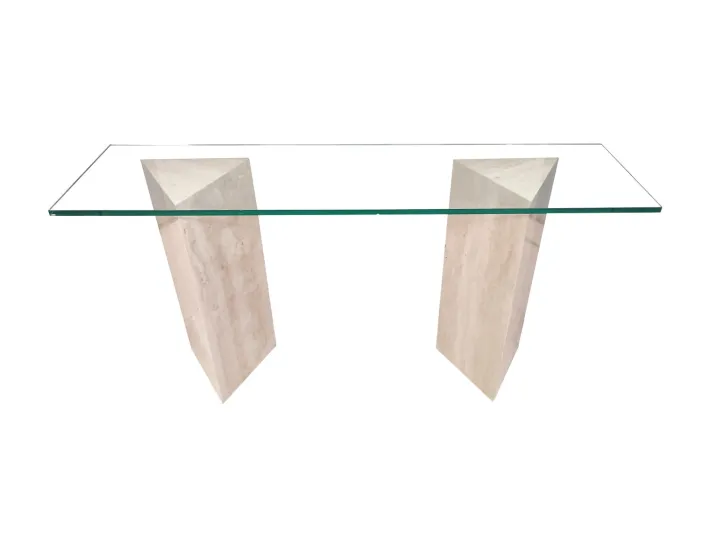 Pamono Vintage Tría Console Table in Italian Travertine and Marble by Joaquín Moll for Meddel, 1999