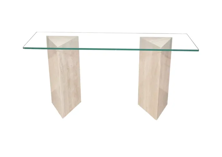 Pamono Vintage Tría Console Table in Italian Travertine and Marble by Joaquín Moll for Meddel, 1999