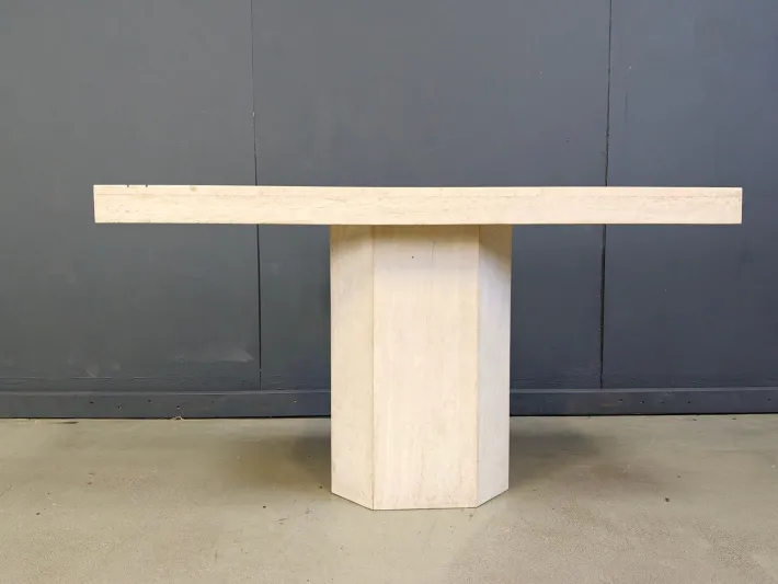 Pamono Vintage Travertine and Brass Console Table attributed to Roche Bobois, 1970s