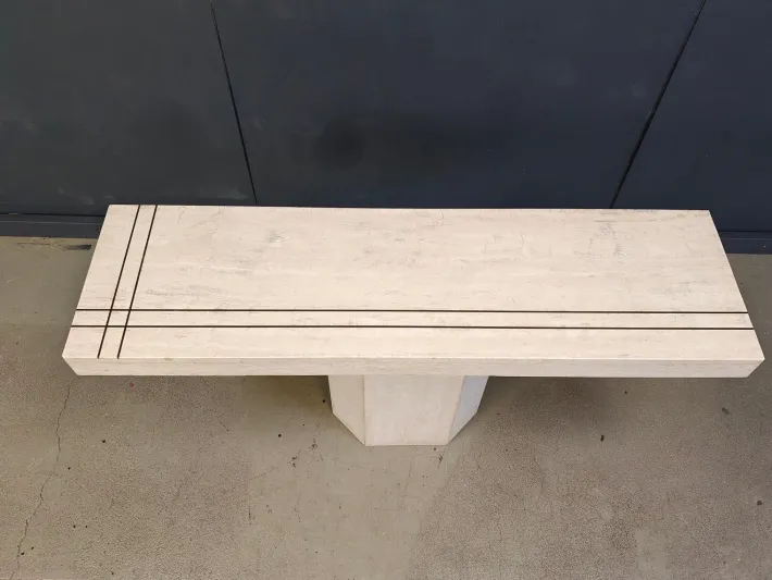 Pamono Vintage Travertine and Brass Console Table attributed to Roche Bobois, 1970s