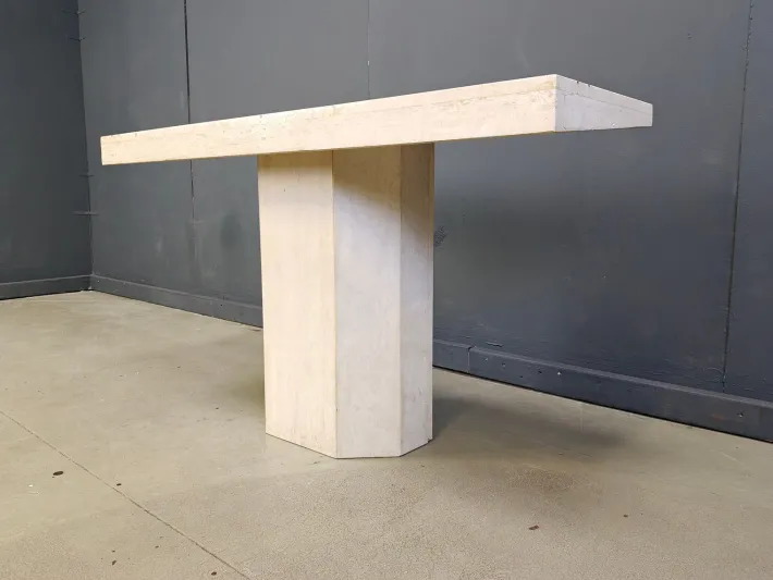 Pamono Vintage Travertine and Brass Console Table attributed to Roche Bobois, 1970s