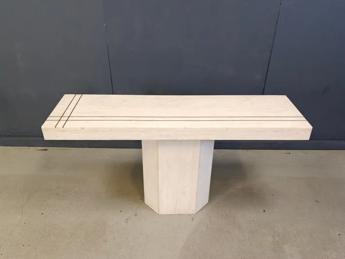 Pamono Vintage Travertine and Brass Console Table attributed to Roche Bobois, 1970s