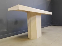 Pamono Vintage Travertine and Brass Console Table attributed to Roche Bobois, 1970s