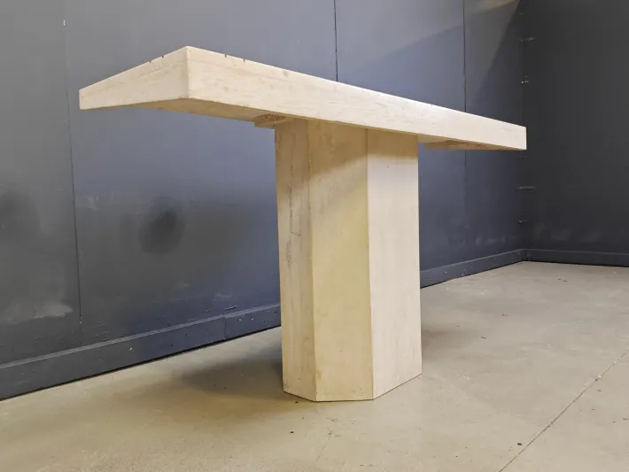 Pamono Vintage Travertine and Brass Console Table attributed to Roche Bobois, 1970s