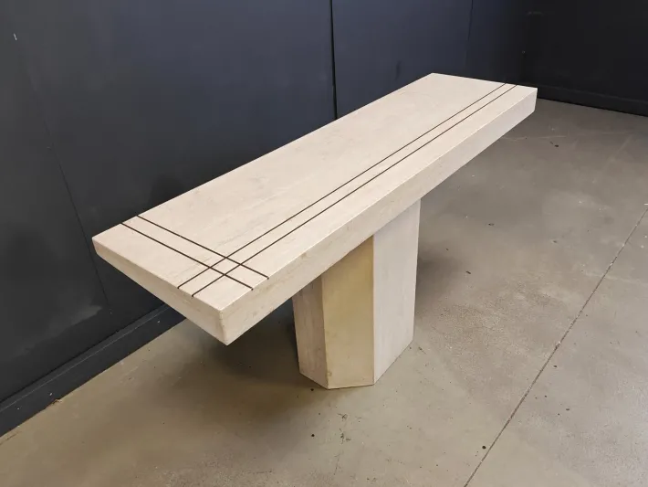 Pamono Vintage Travertine and Brass Console Table attributed to Roche Bobois, 1970s