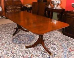 Pamono Vintage Twin Pillar Mahogany Dining Table and Chairs, Set of 13 Clearance
