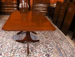 Pamono Vintage Twin Pillar Mahogany Dining Table and Chairs, Set of 13 Clearance