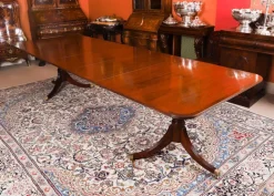 Pamono Vintage Twin Pillar Mahogany Dining Table and Chairs, Set of 13 Outlet