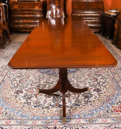 Pamono Vintage Twin Pillar Mahogany Dining Table and Chairs, Set of 13 Outlet