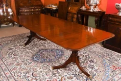 Pamono Vintage Twin Pillar Mahogany Dining Table and Chairs, Set of 13 Outlet