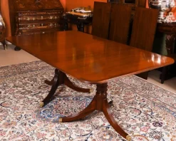 Pamono Vintage Twin Pillar Mahogany Dining Table and Chairs, Set of 13 Outlet