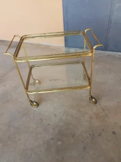 Pamono Vintage Two Shelves Trolley in Brass and Crystal, 1940s