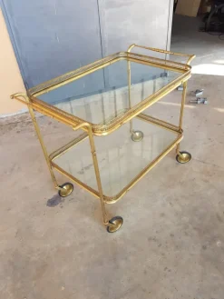Pamono Vintage Two Shelves Trolley in Brass and Crystal, 1940s