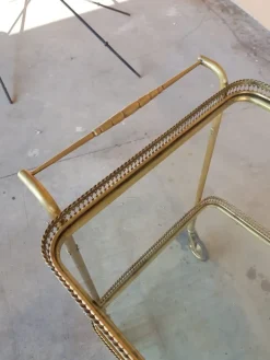 Pamono Vintage Two Shelves Trolley in Brass and Crystal, 1940s
