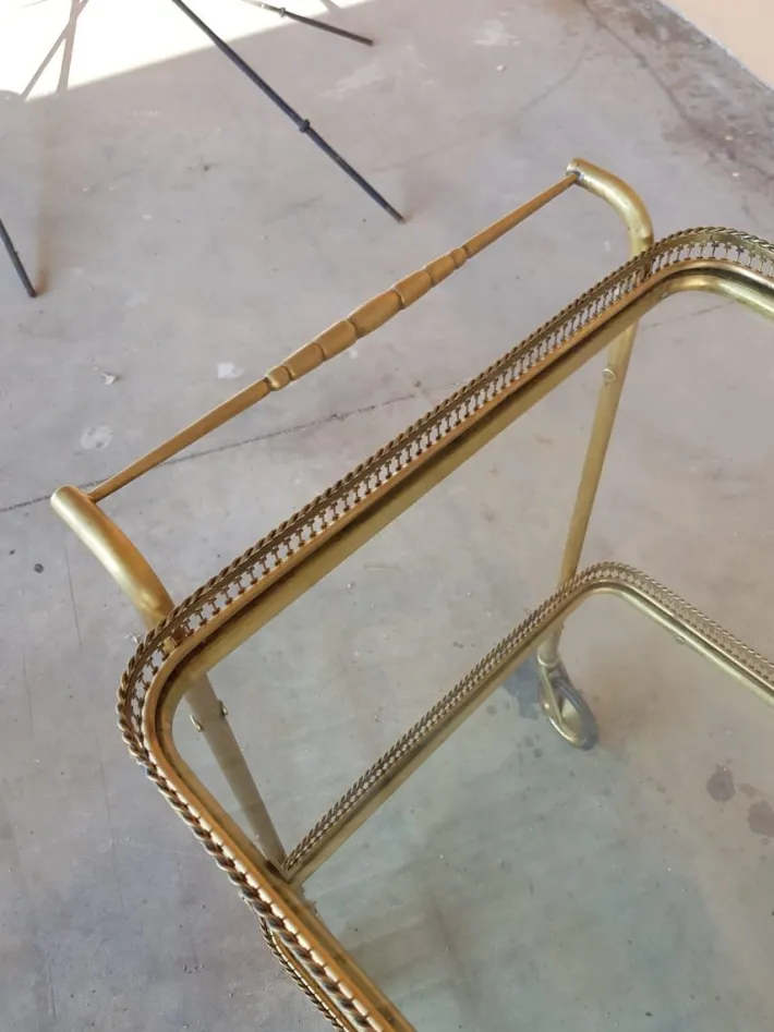 Pamono Vintage Two Shelves Trolley in Brass and Crystal, 1940s