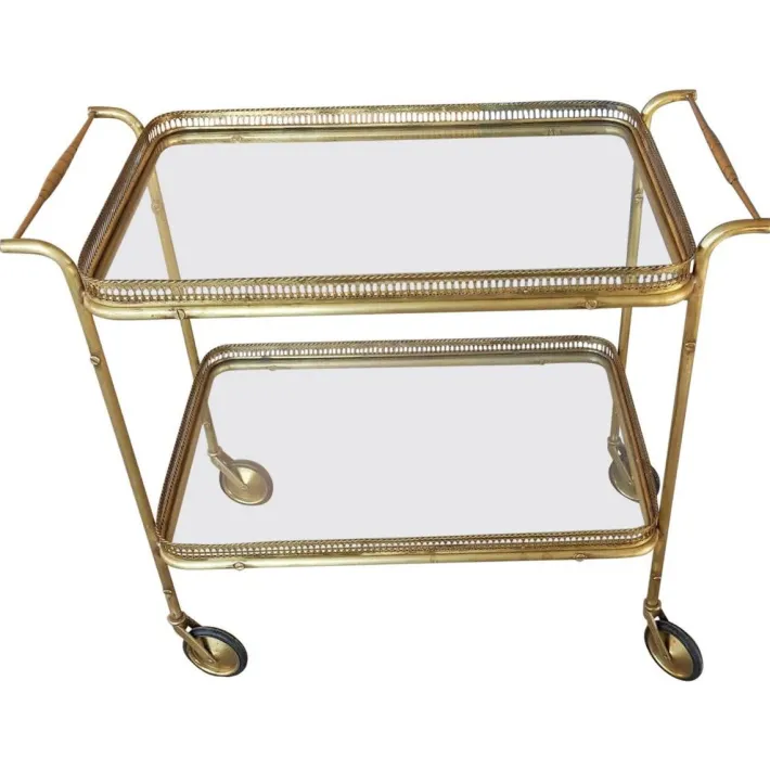 Pamono Vintage Two Shelves Trolley in Brass and Crystal, 1940s