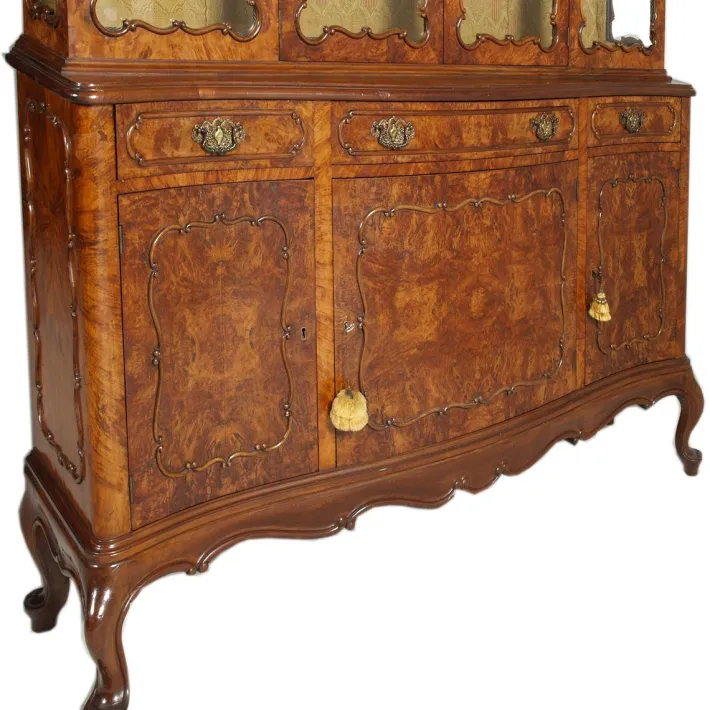 Pamono Vintage Venetian Rococo Glass Cabinet in Walnut Burl, 1930s Best