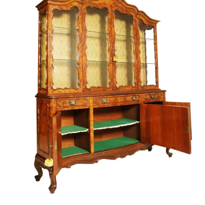 Pamono Vintage Venetian Rococo Glass Cabinet in Walnut Burl, 1930s Best