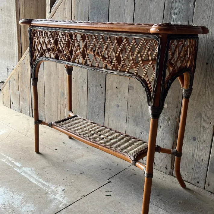 Pamono Vintage Wicker 2 Tier Console Table Sale