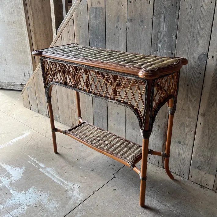 Pamono Vintage Wicker 2 Tier Console Table Sale