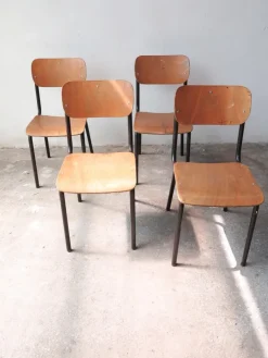 Pamono Vintage Wood and Tubular Black School Chairs, Set of 4 Best
