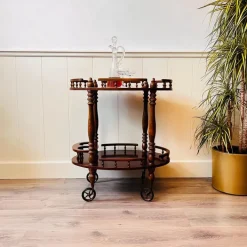 Pamono Vintage Wooden Carved Serving Trolley on Wheels, 1960s
