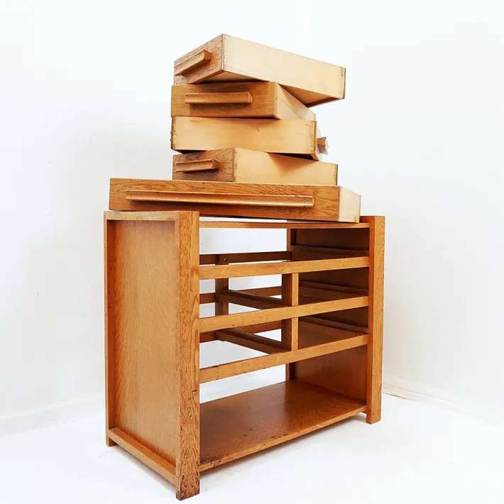 Pamono Vintage Wooden Sewing Cabinet with Double-Sided Drawers, 1960s