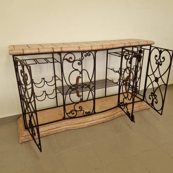 Pamono Vintage Wrought Iron Console Table with Wine Racks Online