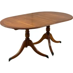 Pamono Vintage Yew Wood Twin Pedestal Extending Dining Table Discount
