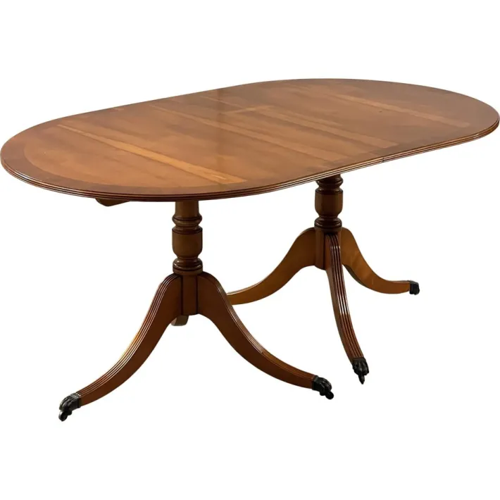 Pamono Vintage Yew Wood Twin Pedestal Extending Dining Table Discount