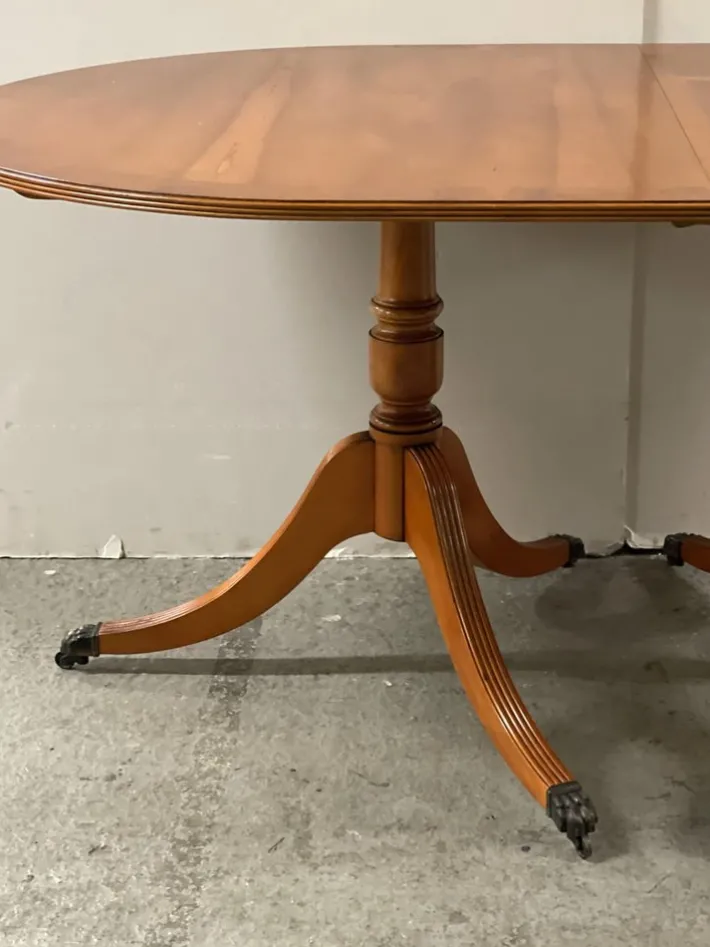 Pamono Vintage Yew Wood Twin Pedestal Extending Dining Table Discount