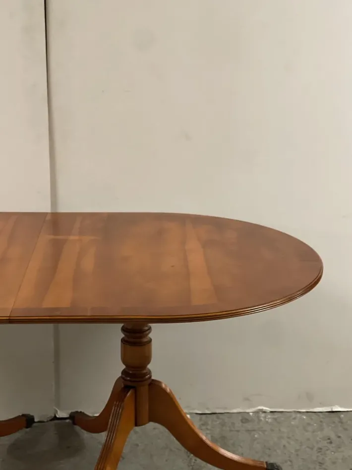 Pamono Vintage Yew Wood Twin Pedestal Extending Dining Table Discount