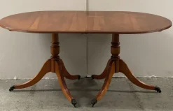 Pamono Vintage Yew Wood Twin Pedestal Extending Dining Table Discount