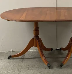 Pamono Vintage Yew Wood Twin Pedestal Extending Dining Table Discount