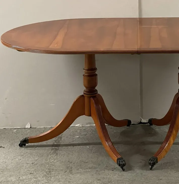 Pamono Vintage Yew Wood Twin Pedestal Extending Dining Table Discount