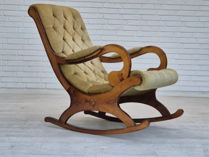 Pamono Vinttage Scandinavian Rocking Chair in Velour, 1950s Hot