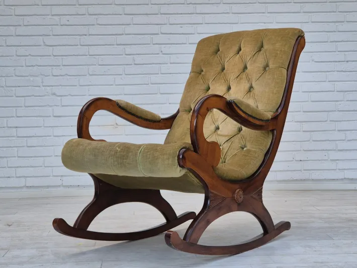Pamono Vinttage Scandinavian Rocking Chair in Velour, 1950s Hot