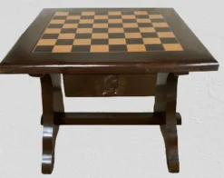 Pamono Walnut Chess Table with Hand-Carved Figures, Spain, 1960s, Set of 3 New