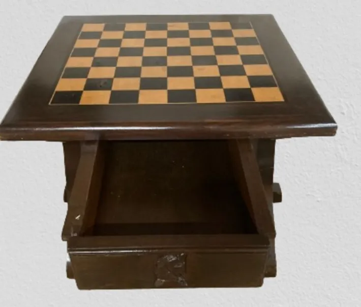 Pamono Walnut Chess Table with Hand-Carved Figures, Spain, 1960s, Set of 3 New